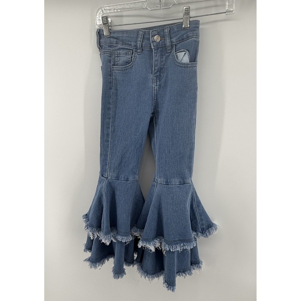 Gogo Star Double Ruffle Flared Belle Bottom Jeans Child Girl Size 6X